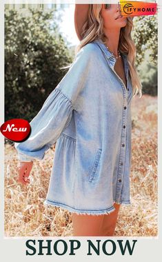 Frayed Hemline Button Long Sleeve Denim Dress Longsleeve Mini Dress, Long Sleeve Denim Dress, Button Long Sleeve, Wholesale Dress, Color Pick, Mini Dresses, Tall Boots, Denim Dress, Dresses Mini