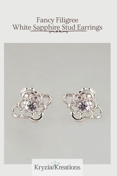 two pairs of white sapphire stud earrings with the words fancy filigreee while they are