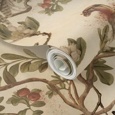 an image of a wallpaper with flowers and birds on it's back side