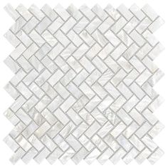 white marble mosaic tile with an irregular pattern in the center and diagonals on each side