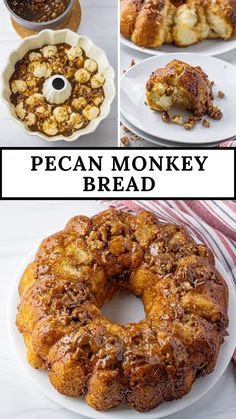 the pecan monkey bread is ready to be eaten and put on plates with other desserts