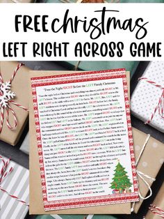 a christmas letter game with presents around it and the words, free christmas left right across