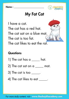 English Reading For Kindergarten, Reading For Kids Worksheets, Beginner Reading, English Comprehension, Phonics Reading Passages, Worksheet For Kindergarten, English Stories For Kids, English Worksheets For Kindergarten