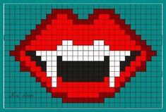 an image of a pixellated red heart with big teeth on it's face