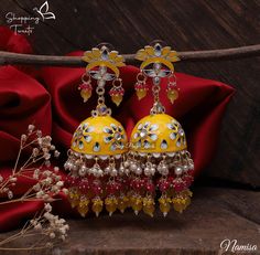 Handpainted Meenakari Ethnic Earrings. These earrings come in variety of colors like Baby Pink , Peach and Mint Green. These pieces are curated by the craftsmen of India, who literally put their heart, soul and hardwork in making these. Care Instructions - Keep away these Meenakari Earrings from moisture and do not expose them perfume and humidity. When not in use, preserve it in a closed Jewelry Organizer , in airtight box or wrapped in cotton.  Wipe your jewellery with a soft microfiber cloth Fusion Style Meenakari Earrings For Festivals, Fusion Style Meenakari Danglers, Fusion Meenakari Earrings For Festivals, Fusion Style Meenakari Danglers For Diwali, Multicolor Meenakari Chandbalis As Gift, Fusion Style Meenakari Danglers Gift, Multicolor Meenakari Fusion Danglers, Multicolor Meenakari Fusion Chandbalis, Traditional Meenakari Jhumkas For Navratri