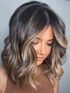 Mushroom Brown With Blonde Balayage, Balayage Hair Ideas, Balayage Long Hair, Black Hair Balayage, Ash Blonde Balayage, Brunette Hair With Highlights, Balayage Hair Dark, Dark Hair With Highlights, Long Dark Hair