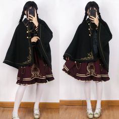 Fashion Black Shawl Cloak PN2429 ●Size:(tip:1cm=0.39inch) S: length:60/80cm bust:88cm shoulder 36-39cm sleeve 65cm M/L: length:64/84cm bust:95cm shoulder 37-40cm sleeve 66cm ●Material :cotton ●About Shipping: We attach great importance to the orders of each customer and parcel delivery. 1.Processing time: 2-3 business days. 2.Shipping time: 10-15 business days to US, please allow 3-4 weeks shipping to other country.(Shipping times can be affected by variable customs clearance times or public holidays.) Halloween Cloak, Embroidery Halloween, Embroidered Cape, Alt Clothes, Black Shawl, Black Cape, Old Fashion Dresses, Halloween Costume Accessories, Kawaii Fashion Outfits