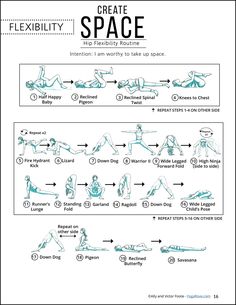 an exercise poster showing how to do the splits in space, with instructions for flexibility and flexibility