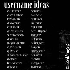 a black and white photo with the words username ideas written in different font styles