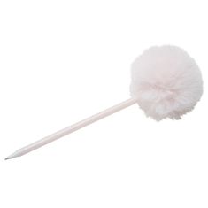 a pink pom - pom on top of a white stick with a long tip