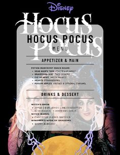 the poster for hocus pocus's menu