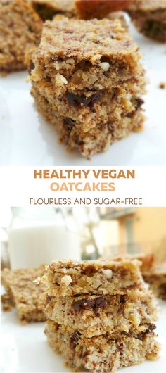 healthy vegan fruit and sugar bars are stacked on top of each other with the words,