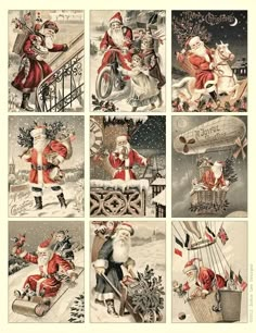 vintage christmas cards with santa claus and other characters