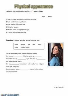 the worksheet for physical appearance is shown in this image, and it shows an individual