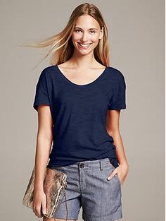 Slub-Knit V-Neck Tee | Banana Republic Casual V-neck Top For Layering, Chic V-neck T-shirt For Fall, Chic Fall V-neck T-shirt, Stretch V-neck T-shirt For Work, Casual V-neck T-shirt For Gatherings, Casual V-neck Top With Relaxed Fit For Layering, Casual V-neck Top For Layering With Relaxed Fit, Casual Workwear T-shirt With Shirttail Hem, Casual Short Sleeve V-neck Top For Fall