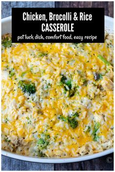 chicken, broccoli and rice casserole in a white dish