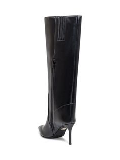 High pointed boot with heel. Side zipper closure.Composition: Outside:, 100% Rubber Lining:, 100% Leather, 100% Fabric Sole:, 100% Rubber Luxury High-heel Boots With Zipper Closure, Luxury High Heel Boots With Zipper Closure, Elegant High Heel Boots With Zipper Closure, High Heel Leather Boots With Side Zipper, Leather High Heel Boots With Side Zipper, Elegant Boots With Side Zipper For Fall, Elegant Office Boots With Zipper Closure, High Heel Boots With Zipper Closure For Evening, High Ankle Boots With Zipper For Evening