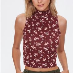 Cute Floral Top For Spring/Summer! Condition: Nwt Trendy Red Floral Print Crop Top, Trendy Red Crop Top With Floral Print, Forever 21 Sleeveless Floral Print Top, Forever 21 Floral Print Crop Top, Forever 21 Red Crop Top For Summer, Trendy Forever 21 Floral Print Crop Top, Top Forever 21, Turtleneck Top, Forever21 Tops