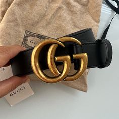 Beautiful Black Leather Gucci Belt, In Excellent Condition!Comes With Tags And Original Dust Bag, Size Is 85 Gucci Formal Belt With Metal Logo, Luxury Black Gucci Belt Buckles, Gucci Black Satchel With Gold-tone Hardware, Gucci Luxury Belt With Gold-tone Hardware, Luxury Gucci Belt With Gold-tone Logo Plaque, Gucci Accessories, Gucci Belt, Gucci Black, Leather Belt