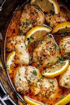 chicken with lemons and parsley in a slow cooker