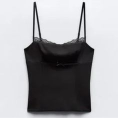 Zara Top Lace Trim Camisole Top College Clothes, Lace Trim Top, Zara Top, College Outfits, Zara Black, Lace Tops, Zara Tops, Lace Trim, Camisole Top