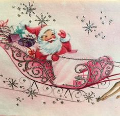 an old fashioned christmas card with santa riding in a sleigh