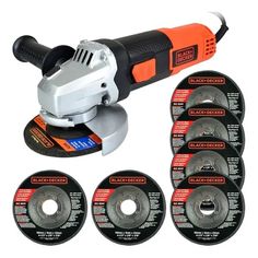 the black and decker angle grinder is set up with six discs on each side