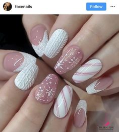 Pink Winter Nails, Winter Manicure, Fall Gel Nails, Nail Colors Winter, Christmas Gel Nails, Pink Winter, Winter Nail