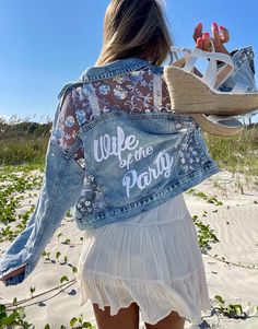 🦋Made to order, one of a kind denim jacket 🦋Unique design with each order  🦋Trendy oversized fit  🦋High quality hand stitched patchwork 🦋One size fits all (women's US L) Summer Festival Embroidered Denim Jacket, Denim Jacket With Pearls, Unique Denim Jacket, Wife Of The Party, Jacket Designs, Bridal Lace, Hand Stitched, Oversized Fits, Hand Stitching