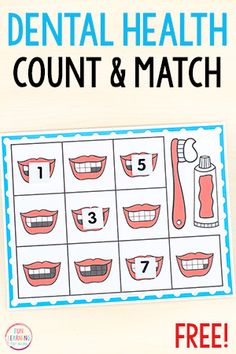 dental health count and match game for kids to practice their teeth with free printables