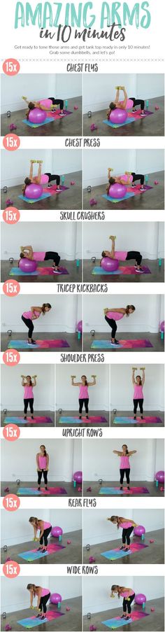 a woman doing yoga poses on an exercise mat with the words amazing arms and legs