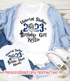 ✨DESIGN SHOWN: Universal Studios 2023 Family Shirts, Universal Studios Shirts, Disneyland Shirt, Disneyworld Family Shirts, Universal Birthday Trip D132 -----DESCRIPTION----- * This listing is for a white personalized shirt, we carry different styles and sizes see in the picture above. * To customize your shirt use the personalization option below the drop down menu. * This shirt is made with all professional equipment, we print our images image using commercial paper, after the image is printed Universal Studios Birthday Squad Shirts, Universal Studios Birthday Shirts, Universal Birthday Shirts, Universal Shirts For Family, Universal Studios Tshirt Ideas, Customizable School Spirit T-shirt For Birthday, Universal Studios Shirts, Universal Studios Shirt Ideas, School Spirit Short Sleeve Shirt For Birthday