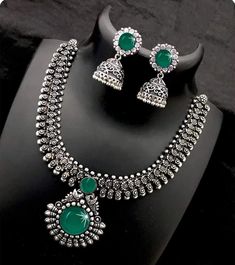 BASE METAL:- Brass, green stone necklace  Origin:- India  Stone Type: Artificial round green crystal ---------------------------------------------------- Specialty :- :- These beautiful necklace & earrings set have and excellent finish and gives out exquisite sense of style :- You can wear these in a wedding or function :- You can also wear on any occasion or any festival :- You can gift these beautiful jewellery set to your friend or relative :- These jewellery gives you a traditional look ---- Green Jewelry With Stone Work For Diwali, Green Necklace For Diwali, Green Bollywood Jewelry With Stone Work, Green Kundan Necklace With Stone Setting In Temple Style, Bollywood Style Green Jewelry With Stone Work, Traditional Green Jewelry With Oxidized Finish, Temple Style Green Kundan Necklace With Stone Setting, Traditional Green Jewelry With Stone Setting, Green Round Bollywood Jewelry