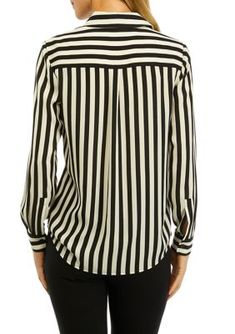 Decked out in stripes, this blouse from THE LIMITED adds classic style to your closet. | THE LIMITED Women's Stripe Long Sleeve Button Front Blouse, White, Small Casual Striped Office Blouse, Casual Striped Blouse For The Office, Chic Vertical Stripes Office Shirt, Classic Button-up Tops With Vertical Stripes, Chic Office Shirt With Vertical Stripes, White Horizontal Stripe Top For Work, Horizontal Stripe Long Sleeve Top For Work, Striped Collared Blouse For Work, Long Sleeve Horizontal Stripe Work Top