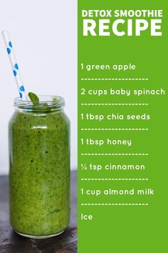 a green smoothie recipe in a mason jar