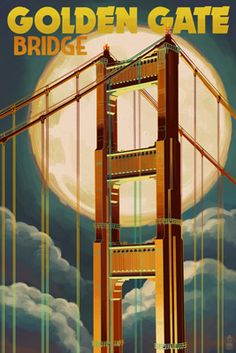 the golden gate bridge in san francisco, california is lit up by the full moon