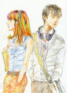 a drawing of two people standing next to each other