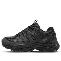 (WMNS) Skechers D'Lites Trail Running Shoes 'Black' 180172-CCBK Black Lace-up Sneakers With Vibram Sole, Black Walking Shoes With Laces For Streetwear, Black Leather Running Shoes For Walking, Black Walking Shoes With Vibram Sole For Streetwear, Black High-top Walking Shoes With Laces, Black Slip-resistant Lace-up Running Shoes, Black Synthetic Sneakers With Vibram Sole, Black Sneakers With Rubber Sole For Walking, Black Walking Sneakers With Rubber Sole