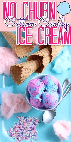 no churn cotton candy ice cream in a bowl