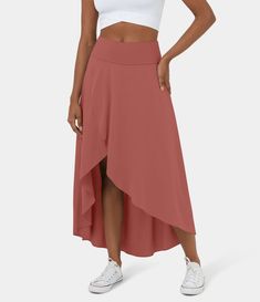 Breezeful™ High Waisted High Low Ruffle 2-in-1 Quick Dry Casual Regular Maxi Skirt Draping Skirt, Casual Maxi Skirt, Midi Skirt Casual, Flowy Maxi Skirts, Maxi Rok, Dance Skirt, Bleach Wash, Komplette Outfits, Casual Skirt