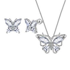 PRICES MAY VARY. ♥Butterfly Jewelry Design♥:The butterfly jewelry design features the love of flying with each other, and staying with your partner for a lifetime. Wearing a butterfly jewelry set expresses the yearning for freedom and also entrusts the hope for the future. ♥Material♥:Comes in genuine Hypoallergenic 925 sterling silver and AAA+ Cubic Zirconia,tarnish-resistant then can't be faded in a long time.Nickel free,lead free,cadmium free,safe for sensitive skin. ♥Butterfly Jewelry Set Siz Butterfly-shaped Jewelry With Matching Earrings For Anniversary, Butterfly Shaped Jewelry With Matching Earrings For Anniversary, Butterfly-shaped Wedding Jewelry With Matching Earrings, Silver Jewelry Sets For Mother's Day, Butterfly Shaped Diamond White Jewelry Gift, Silver Butterfly Jewelry For Mother's Day, Mother's Day Silver Butterfly Jewelry, Wedding Jewelry With Cubic Zirconia Butterfly Charm, Butterfly-shaped Sterling Silver Jewelry For Wedding