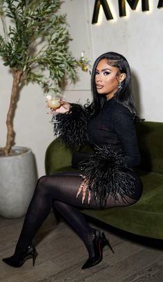 Shorts And Stockings Outfit Black Women, Nye Look Baddie, Black Celebrities Female Outfits, Wildnout Outfit, Black Bodycon Mini Dress Outfit, Winter Outfits Birthday Dinner, Long Boot Heels Outfits, Birthday Headshot Photoshoot Ideas, Black Women Luxury Outfits