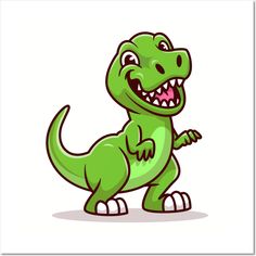 a cartoon green dinosaur with its mouth open