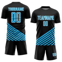 black and blue soccer jersey with custom name