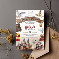 a harry potter themed birthday party with hogwarts and wizard's castle in the background