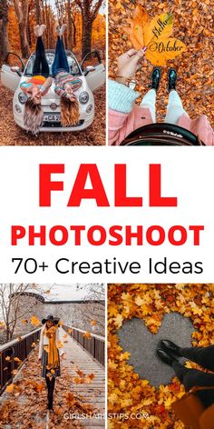 fall photoshoot with the title overlay that says, fall photoshoot 70 + creative ideas