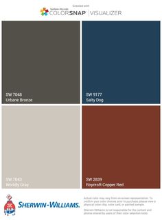 the color scheme for sherylin williams's new paint colors, including brown and blue