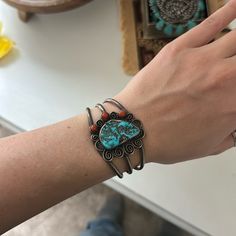 Vintage Turquoise Cuff! My Wrist Measures Around 6 Inches & Fits Perfectly! (The Cuff Is Adjustable) Artisan Blue Cuff Bracelet, Turquoise Cuff, Vintage Turquoise, Womens Jewelry Bracelets, Lady In Red, Red Blue, 6 Inches, Red And Blue, Color Blue