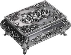 an ornate metal box with roses on it