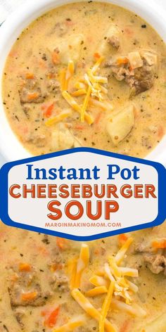 instant pot cheeseburger soup in a white bowl